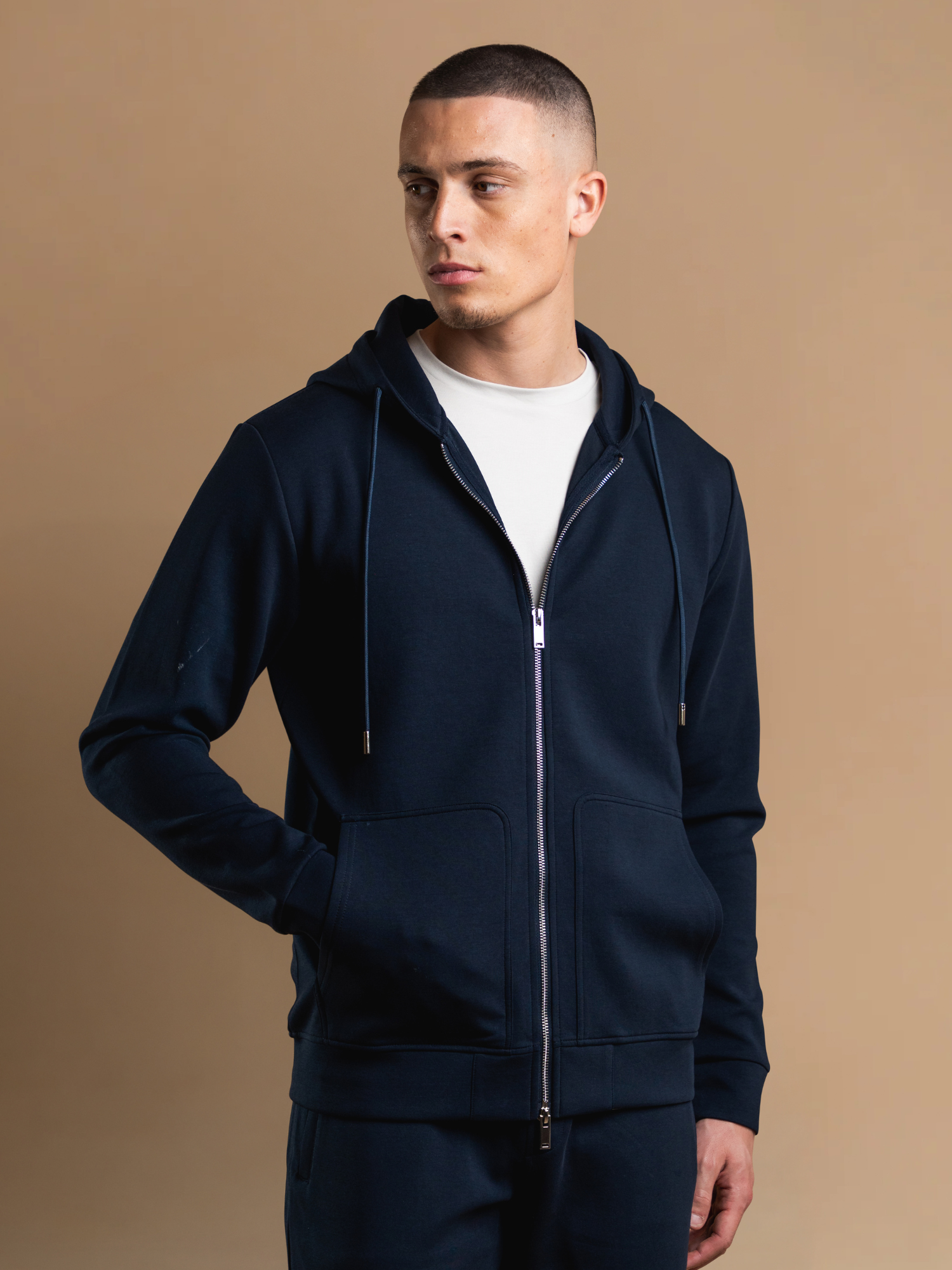 Hoodie zippé Interlock Flow - Marine